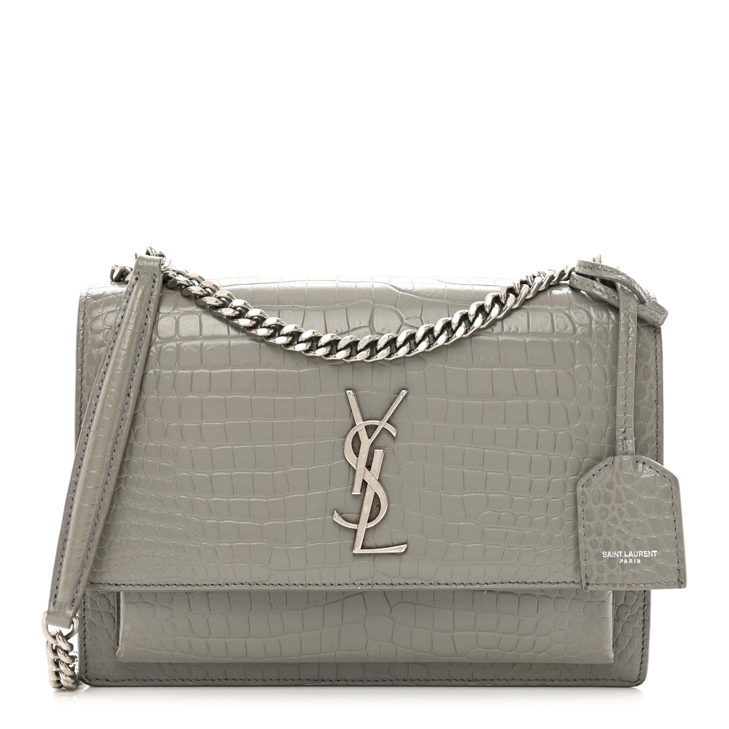 Calfskin Crocodile Embossed Medium Monogram Sunset Fog