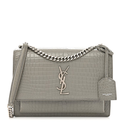 Saint Laurent Calfskin Crocodile Embossed Medium Monogram Sunset Fog 1 of 12