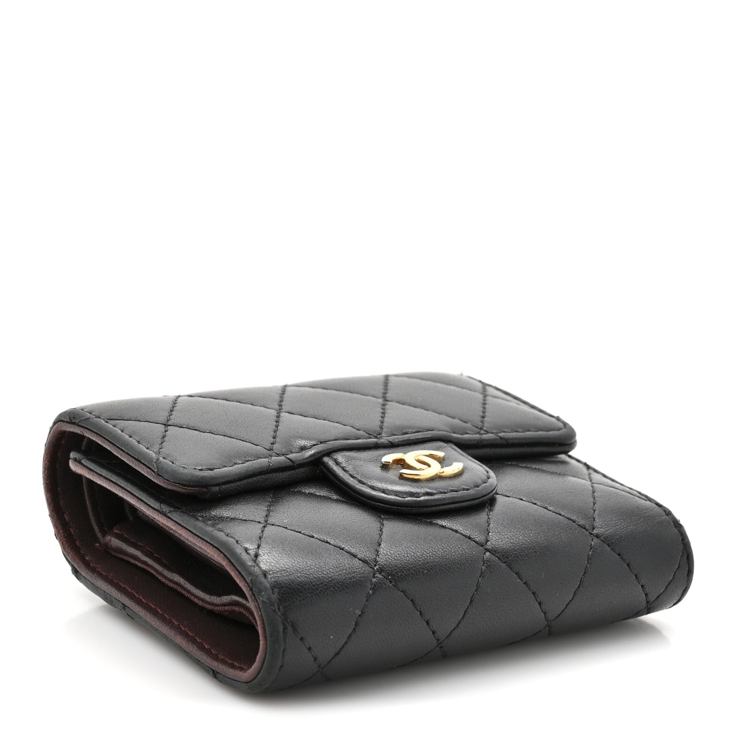 Lambskin Quilted Compact Flap Wallet Black