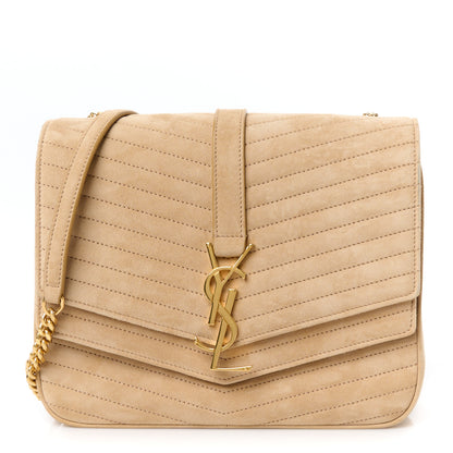 Saint Laurent Suede Matelasse Chevron Monogram Medium Sulpice Beige 1 of 11