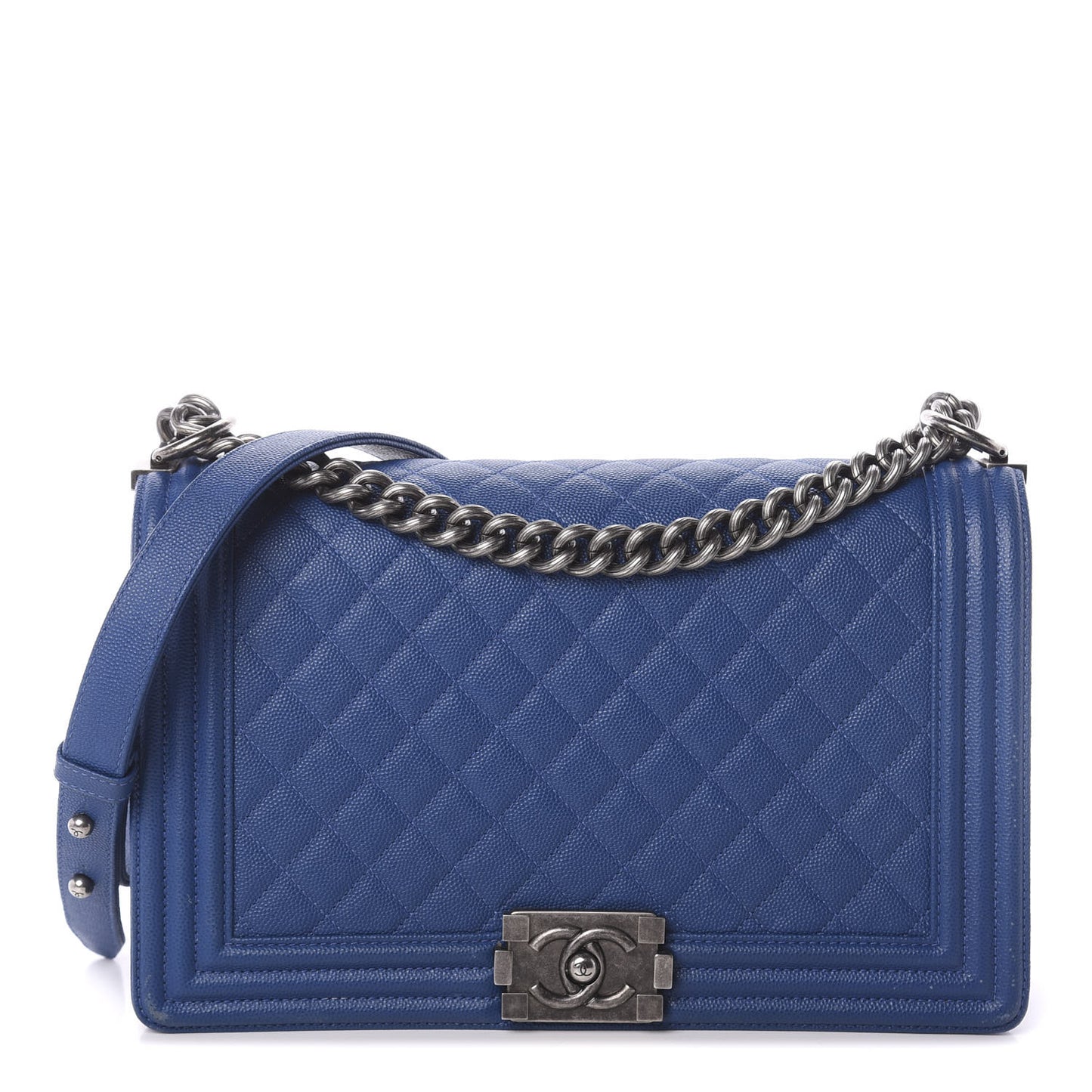 Caviar Quilted New Medium Boy Flap Dark Blue