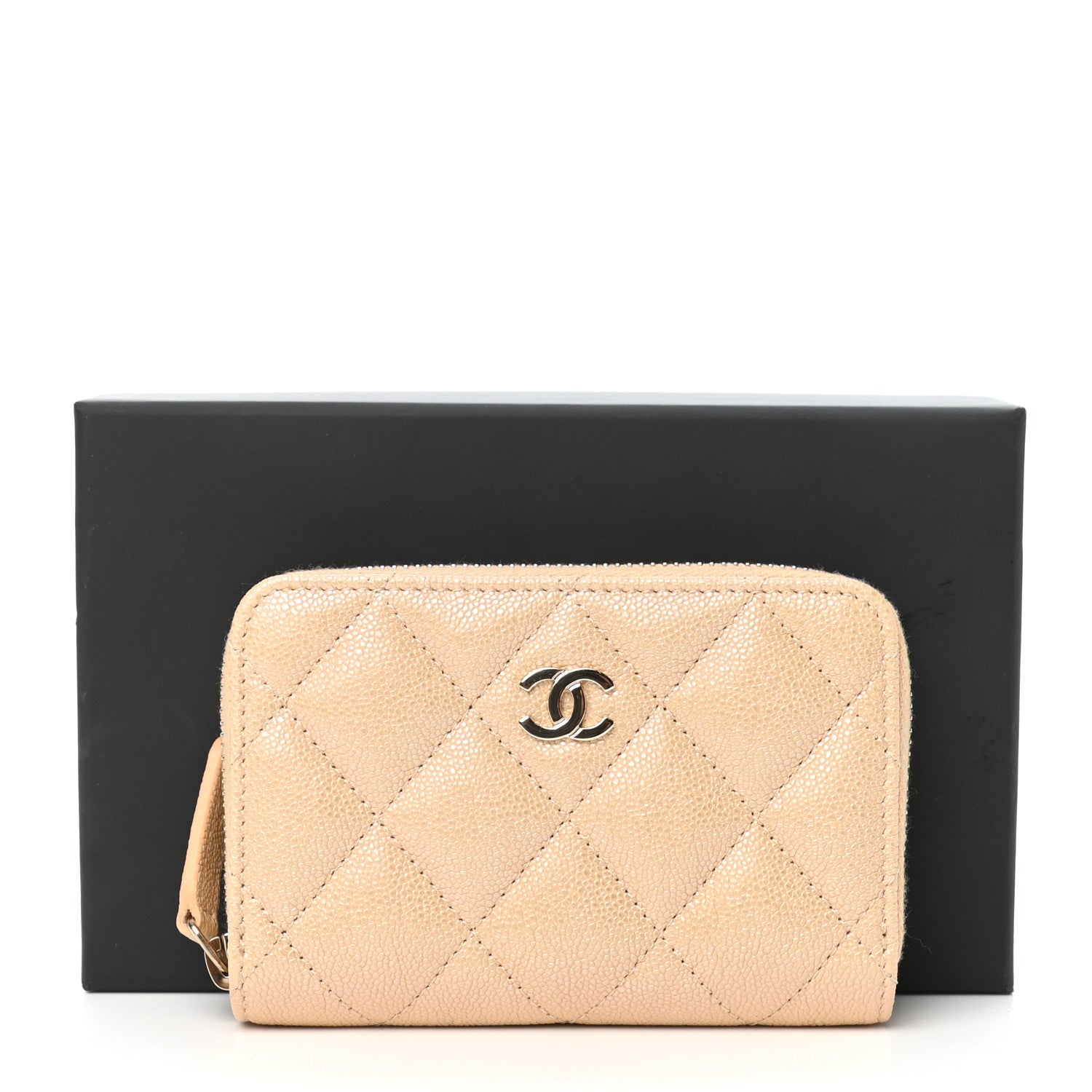 Chanel Iridescent Caviar Quilted Zip Around Coin Purse Beige 8 of 8