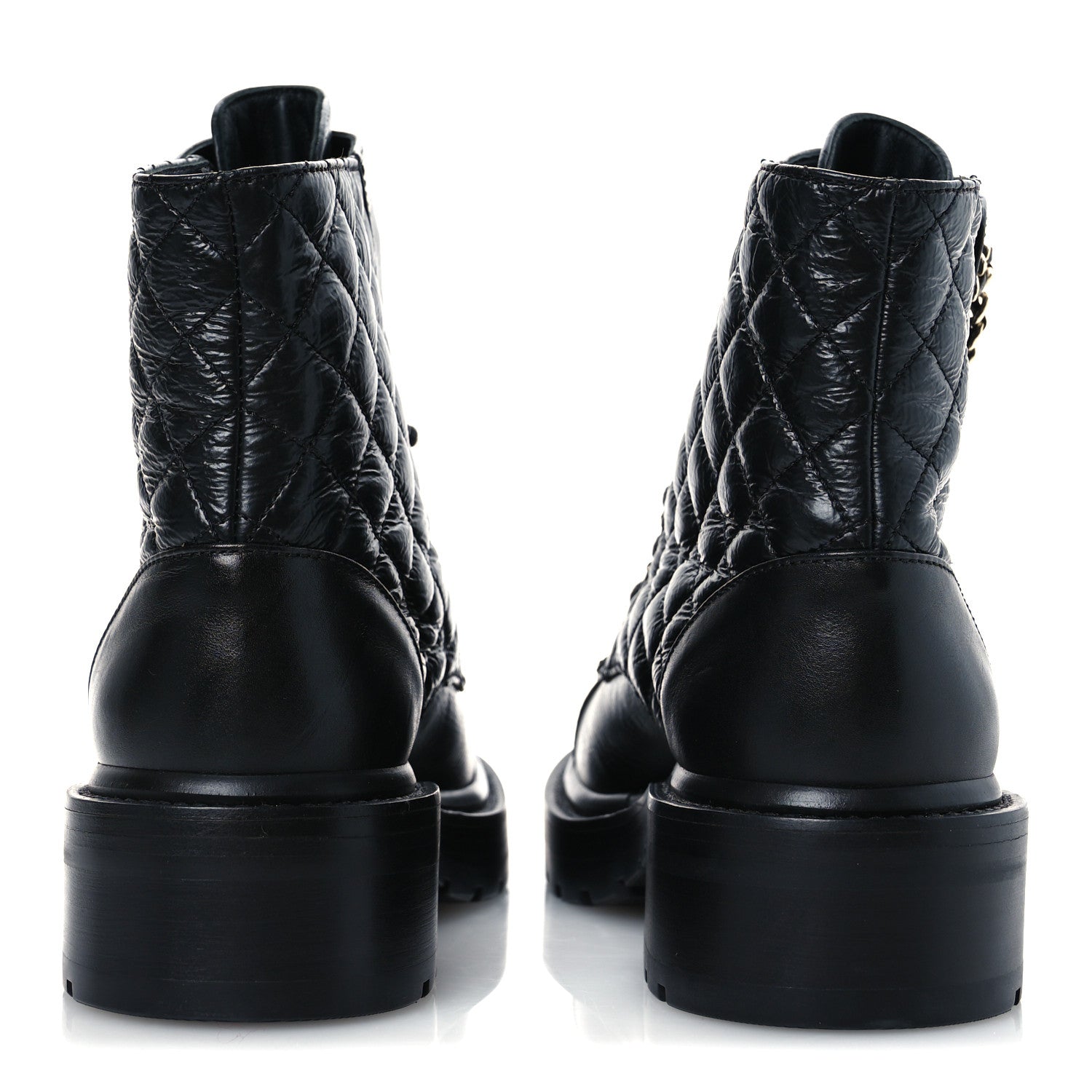 Chanel Shiny Calfskin Quilted Lace Up Combat Boots 37 Black 6 of 9