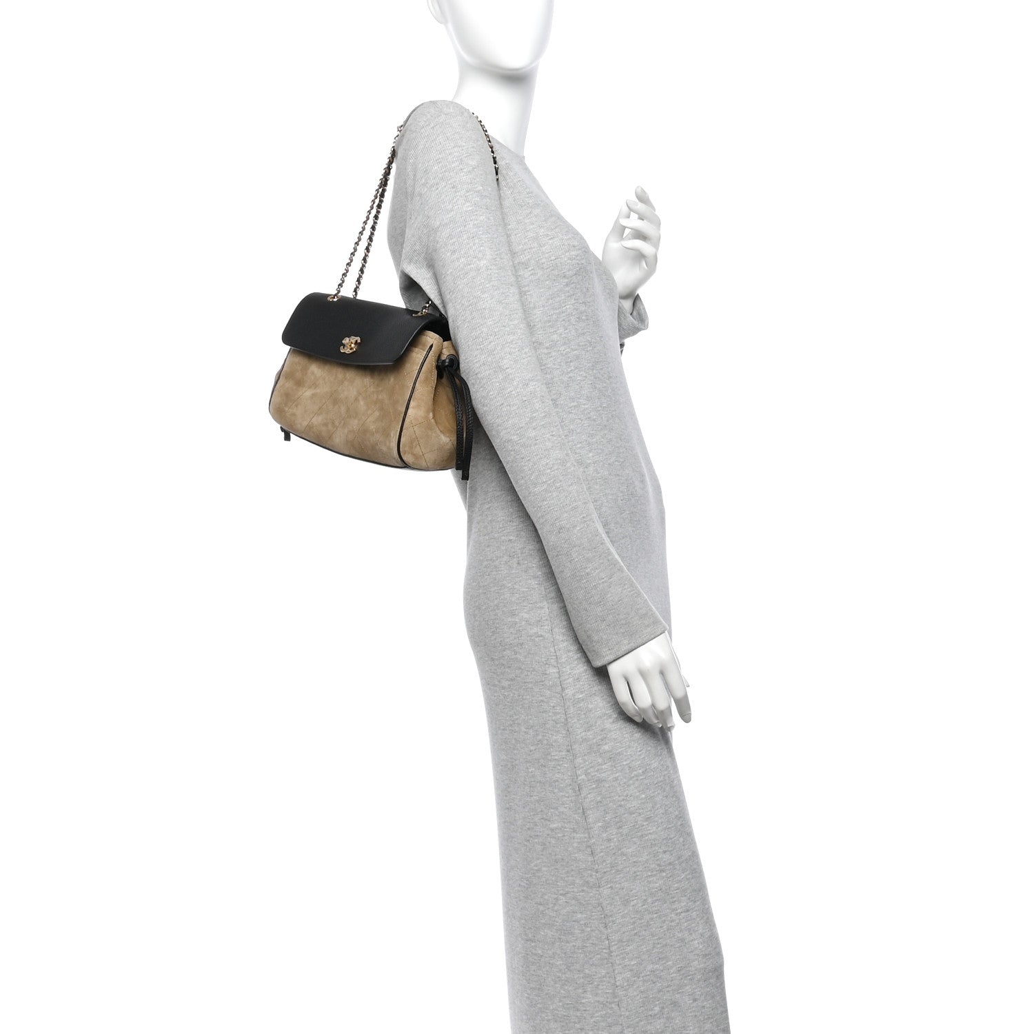 Chanel Grained Calfskin Suede Urban Essentials Flap Dark Beige Black 2 of 10
