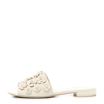 Chanel Lambskin Camellia Slide Sandals 38 White 1 of 9