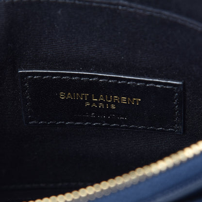 Saint Laurent Grain De Poudre Chevron Monogram Bill Pouch Navy 6 of 8