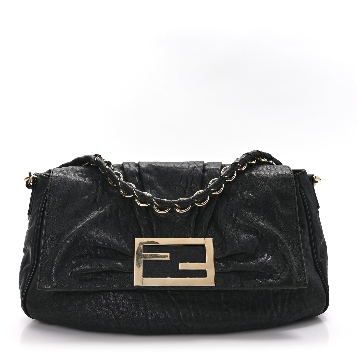 Fendi Crinkled Lambskin Mia Shoulder Flap Black 1 of 11