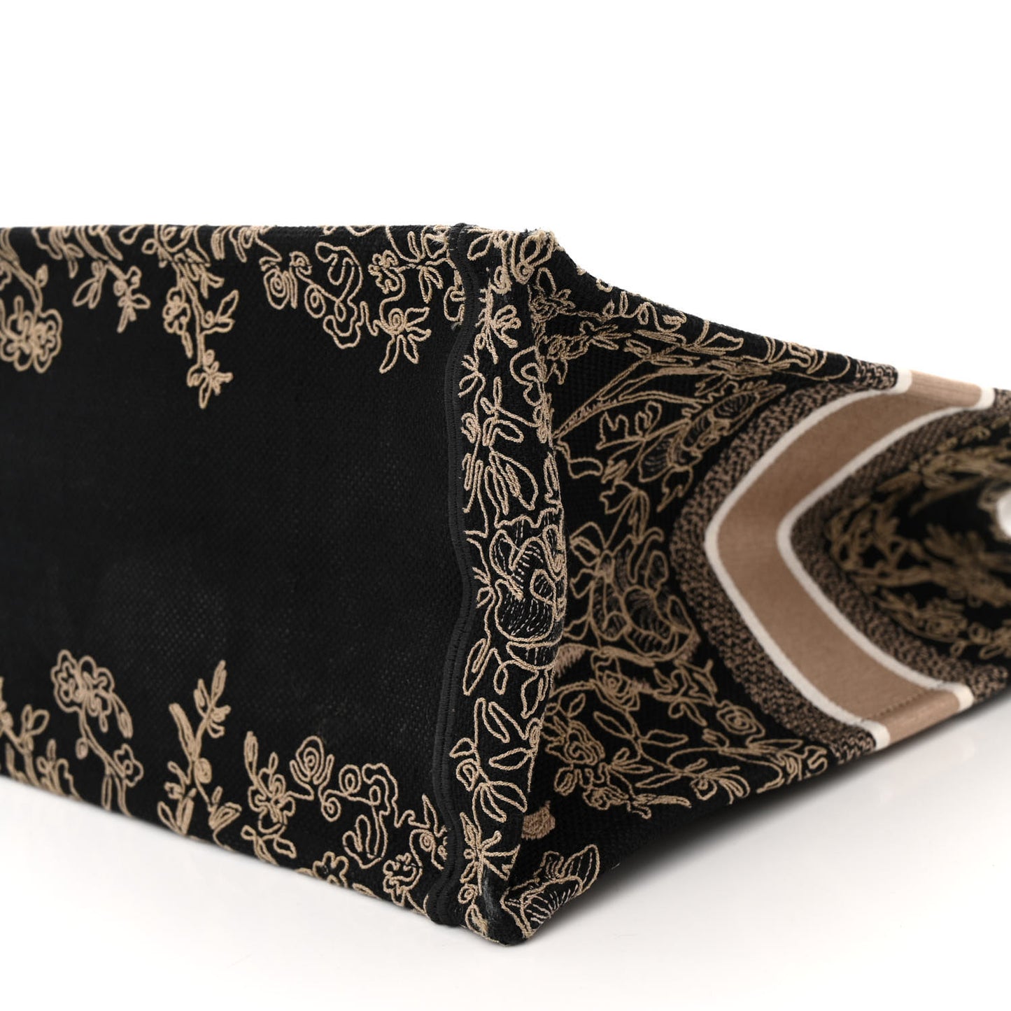 Canvas Embroidered Large Ornamental Cornely Book Tote Black Beige