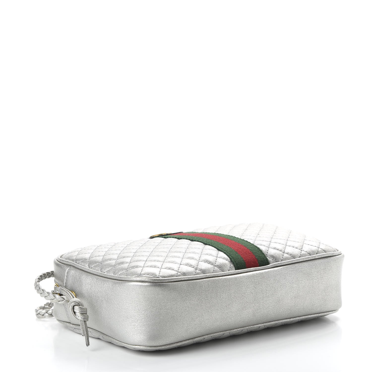 Gucci Laminated Nappa Web Trapuntata Small GG Shoulder Bag Argento 4 of 11