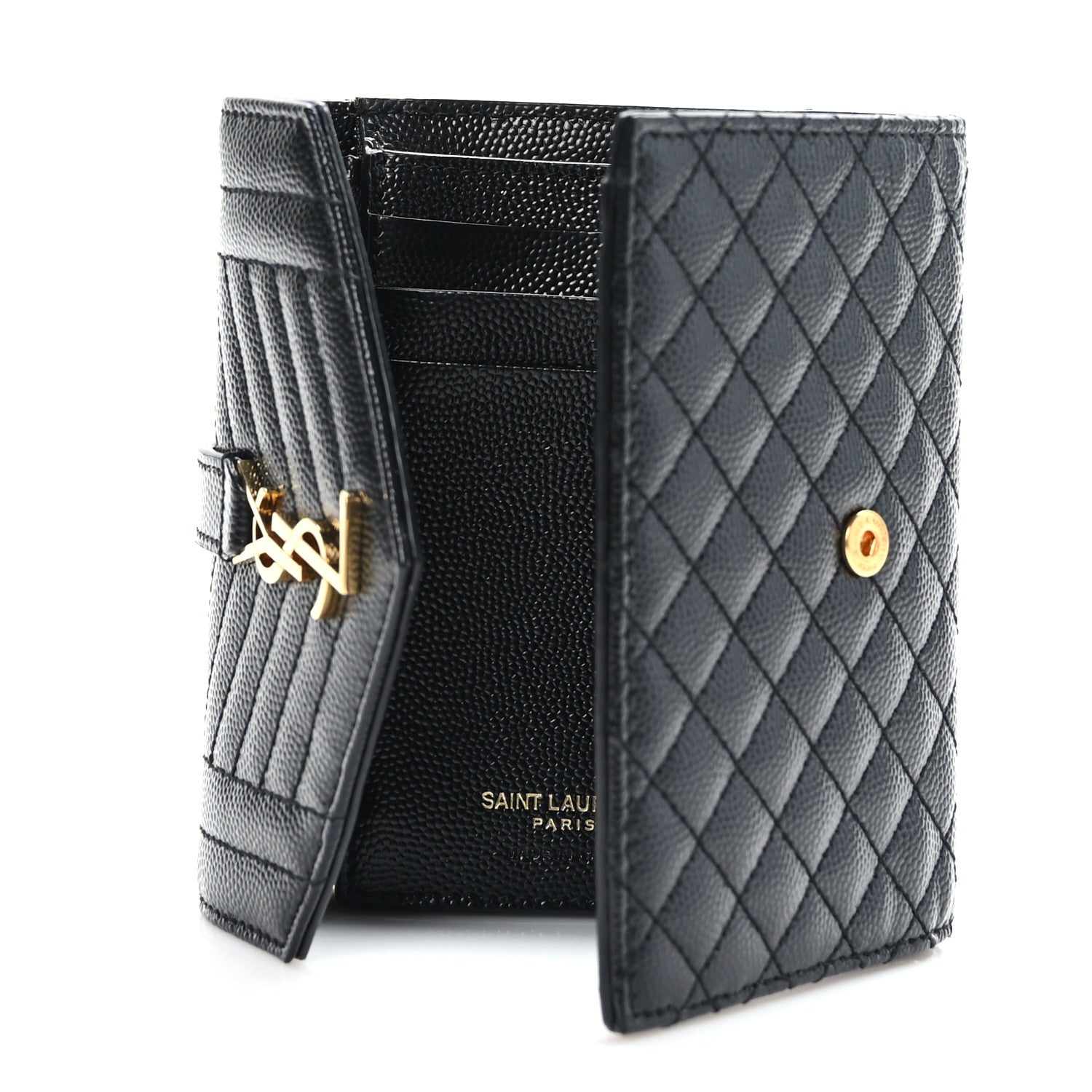 Saint Laurent Grain De Poudre Mixed Matelasse Triquilt Monogram Compact Tri Fold Wallet Black 5 of 6