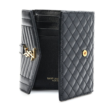 Saint Laurent Grain De Poudre Mixed Matelasse Triquilt Monogram Compact Tri Fold Wallet Black 5 of 6