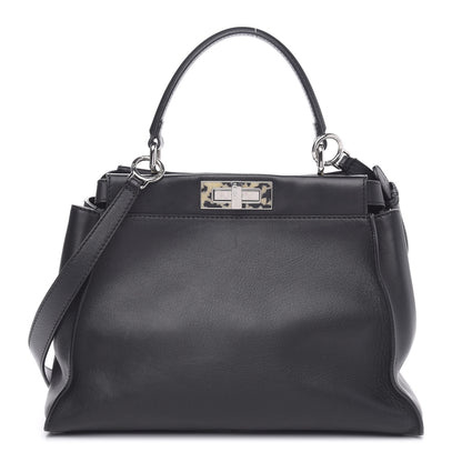 Fendi Vitello Dolce Shiny Nappa Plexglass Granite Medium Peekaboo Iconic Satchel Black 1 of 12