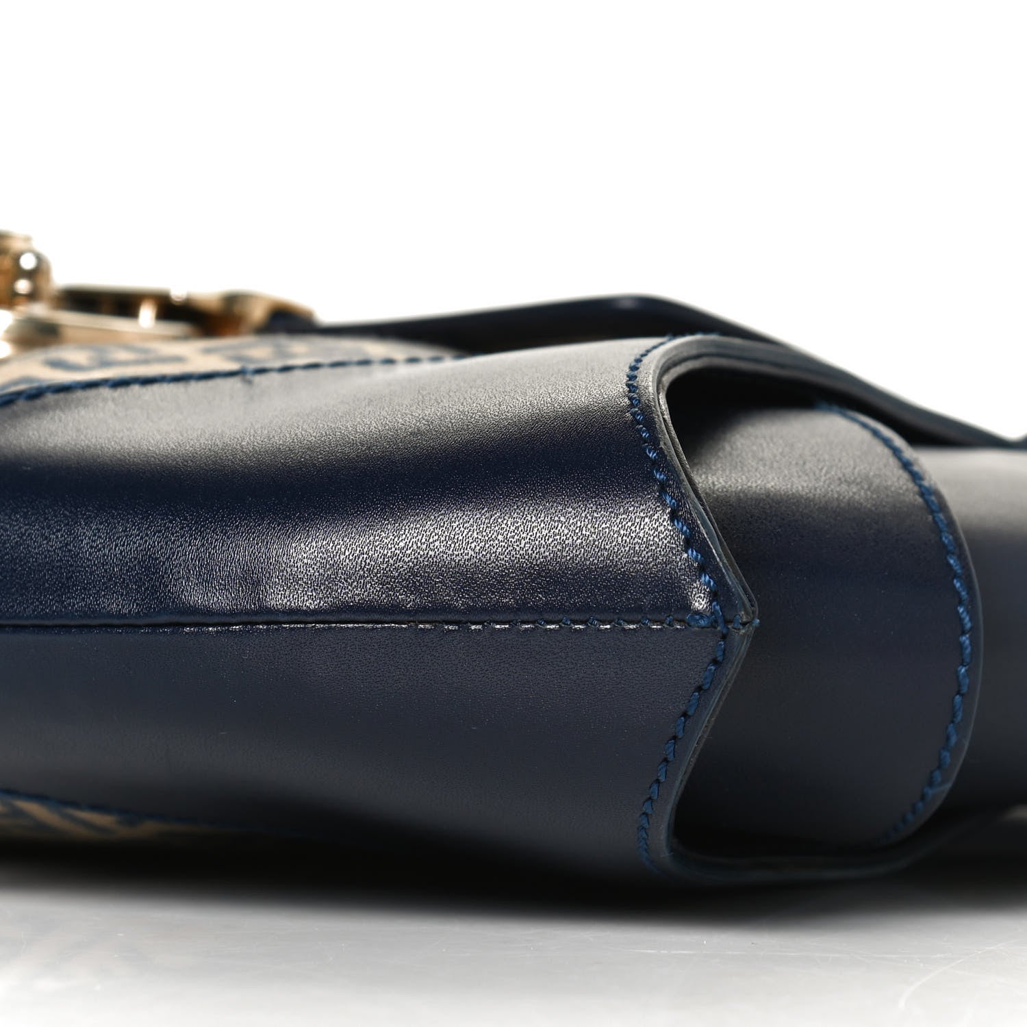 Fendi Zucchino Cuoio Ingrassato Shoulder Bag Beige Blue 11 of 12