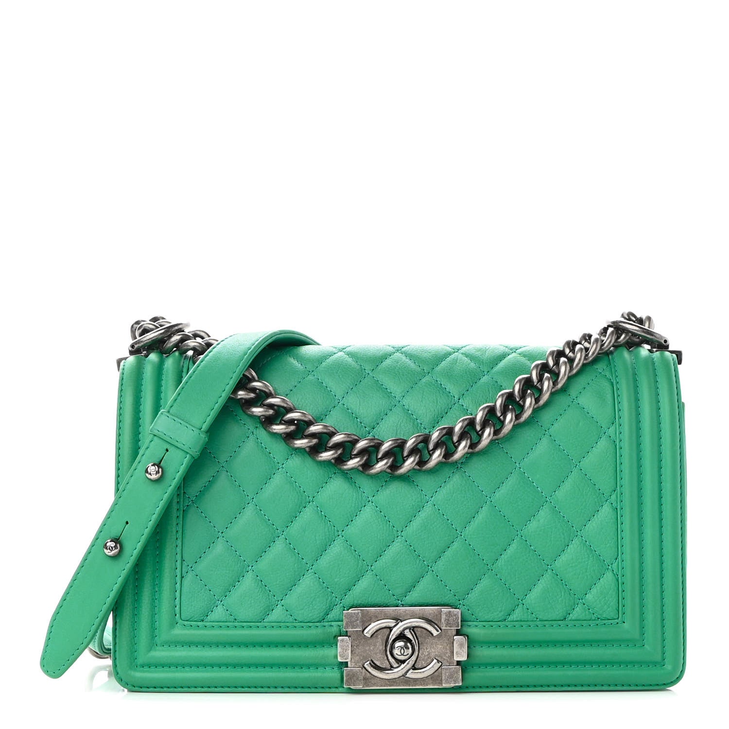 Chanel Calfskin Quilted Medium Boy Flap Green 1 of 8