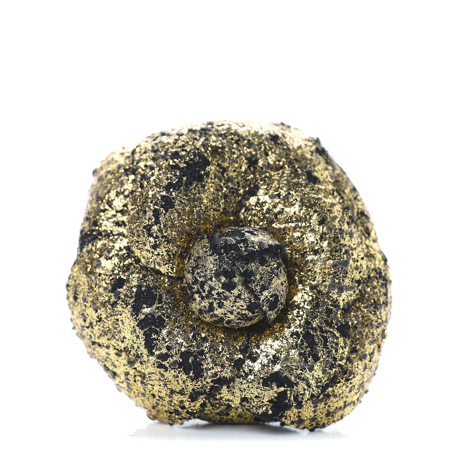 Chanel Metallic Tweed Camellia Brooch Gold Black 1 of 5