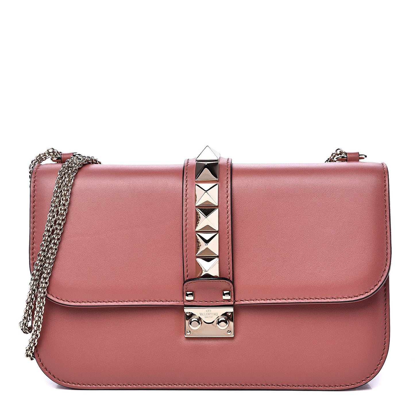 Vitello Medium Glam Lock Rockstud Flap Antique Rose