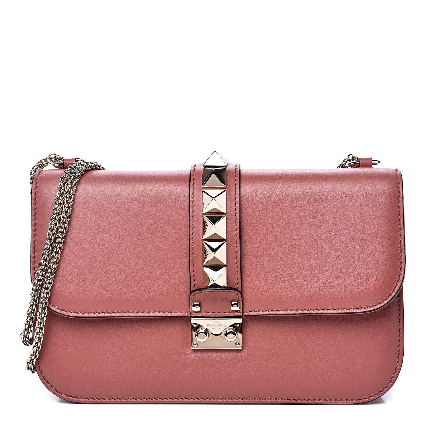 Valentino Garavani Vitello Medium Glam Lock Rockstud Flap Antique Rose 1 of 9