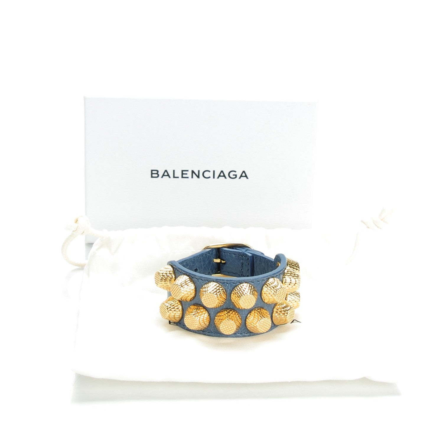 Balenciaga Agneau Arena Two Row Giant Gold Bracelet S Bleu Persan 7 of 7
