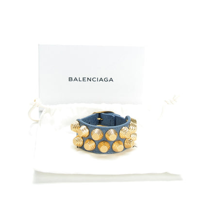Balenciaga Agneau Arena Two Row Giant Gold Bracelet S Bleu Persan 7 of 7