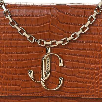 Jimmy Choo Calfskin Crocodile Embossed Varenne Chain Clutch Cuoio 7 of 9