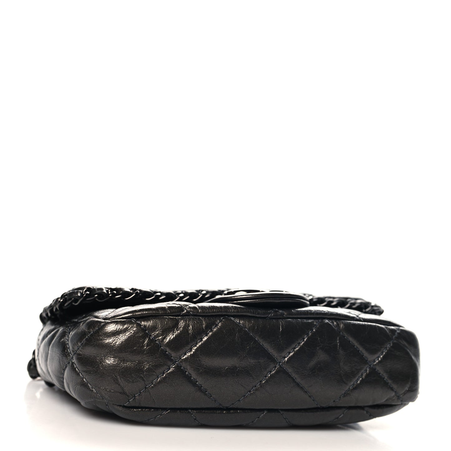 Metallic Aged Calfskin Mini Chain Me Flap Dark Grey