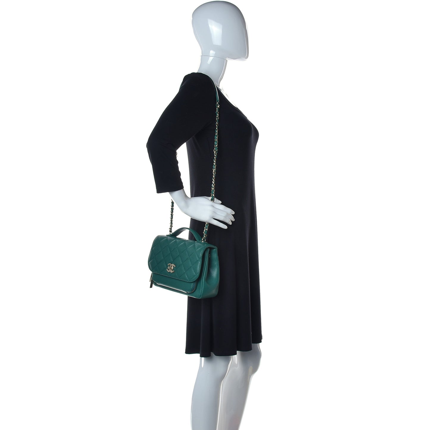 Caviar Quilted Medium Business Affinity Flap Green
