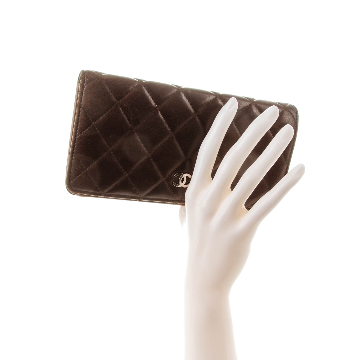 Chanel Lambskin Quilted Yen Wallet Dark Brown 2 of 9