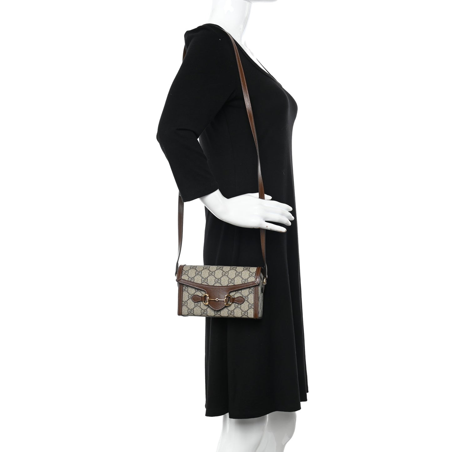 GG Supreme Monogram Mini Horsebit 1955 Shoulder Bag Beige Brown Sugar
