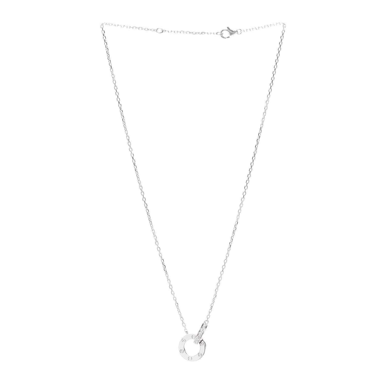 Cartier 18K White Gold Diamond Interlocking LOVE Paved Necklace 3 of 7