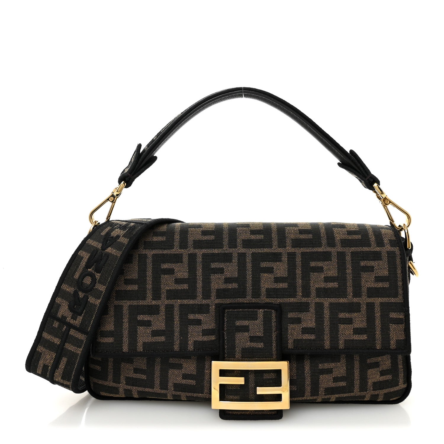 Fendi Fabric Jacquard FF 1974 Medium Baguette Tobacco Moro Black 1 of 12