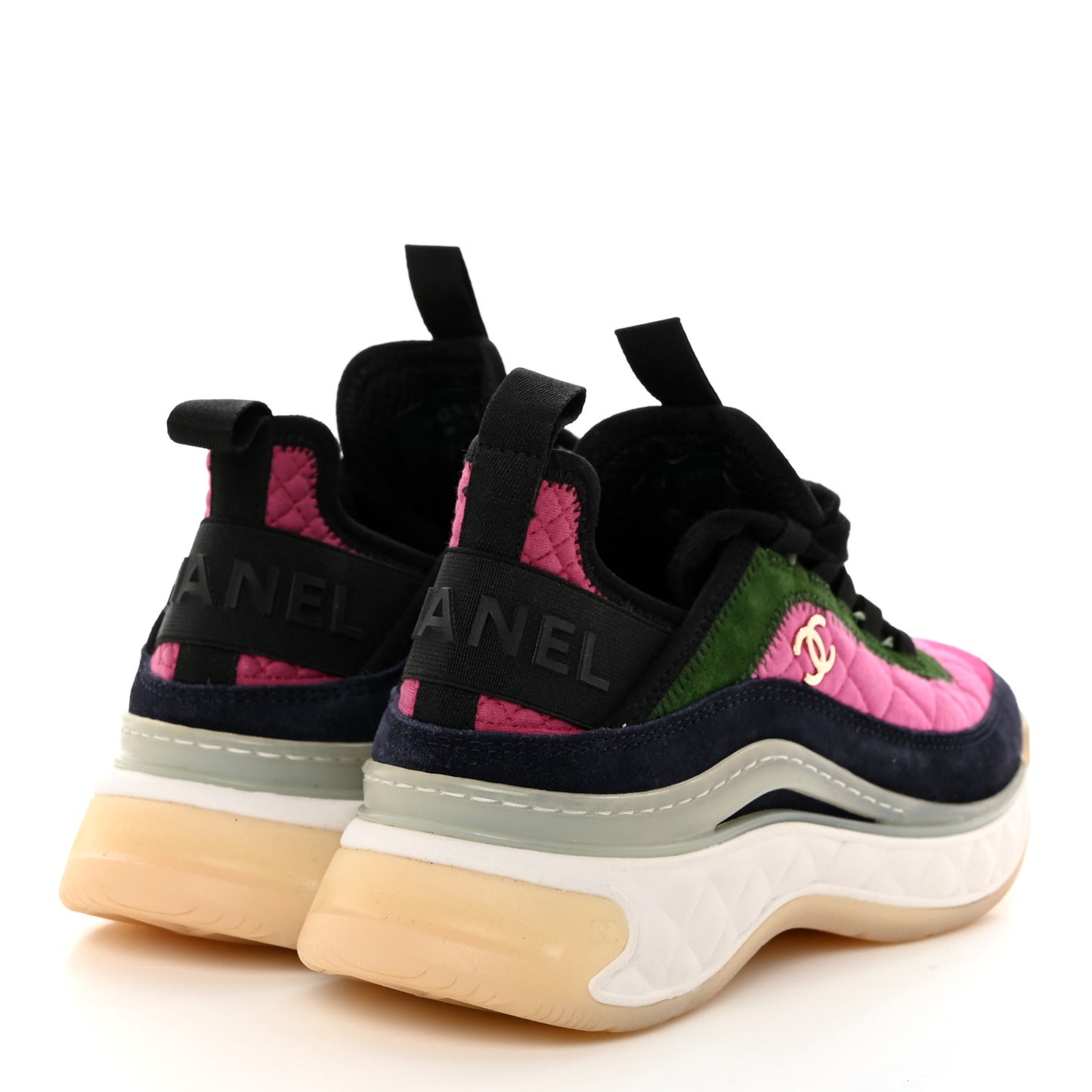 Fabric Suede Calfskin CC Sneakers 35.5 Dark Pink Green
