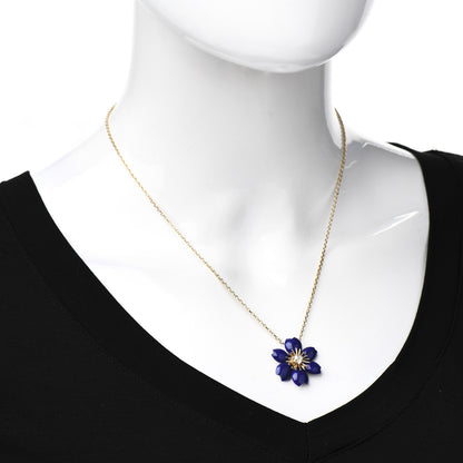 Van Cleef & Arpels 18K Yellow Gold Diamond Lapis Lazuli Mini Rose De Noel Pendant Necklace 2 of 6