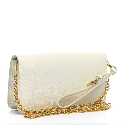 Prada Saffiano Shine Monochrome Mini Flap Crossbody Wristlet Bag Bianco 3 of 10