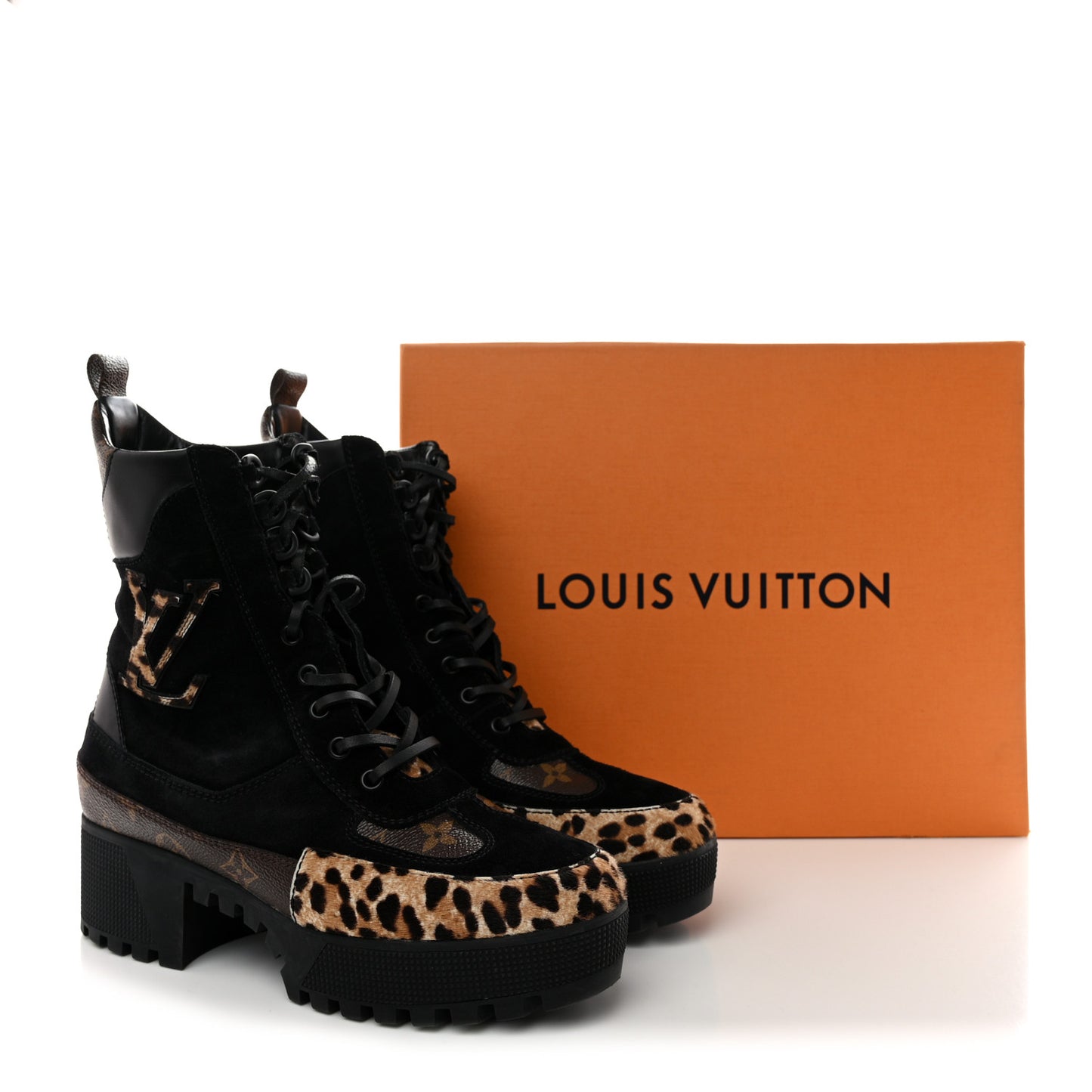 Suede Calfskin Monogram Calf Hair Laureate Platform Desert Boots 39.5 Black