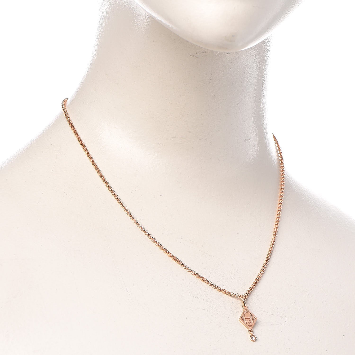 Hermes 18K Rose Gold Diamond Gambade Pendant Necklace 2 of 6