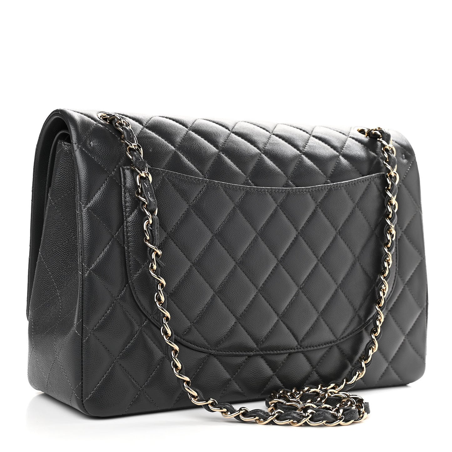 Caviar Quilted Maxi Double Flap Dark Grey