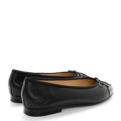 Chanel Lambskin Patent Cap Toe CC Ballerina Flats 37.5 Black 4 of 11