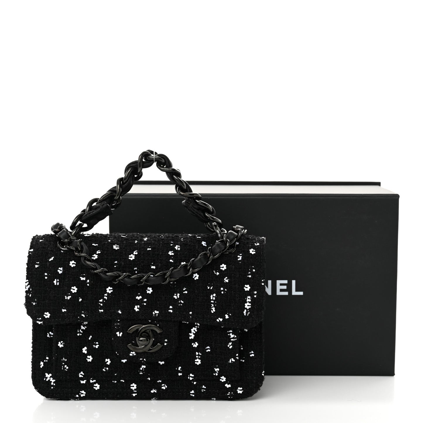 Tweed Sequin Quilted Double You Mini Flap So Black