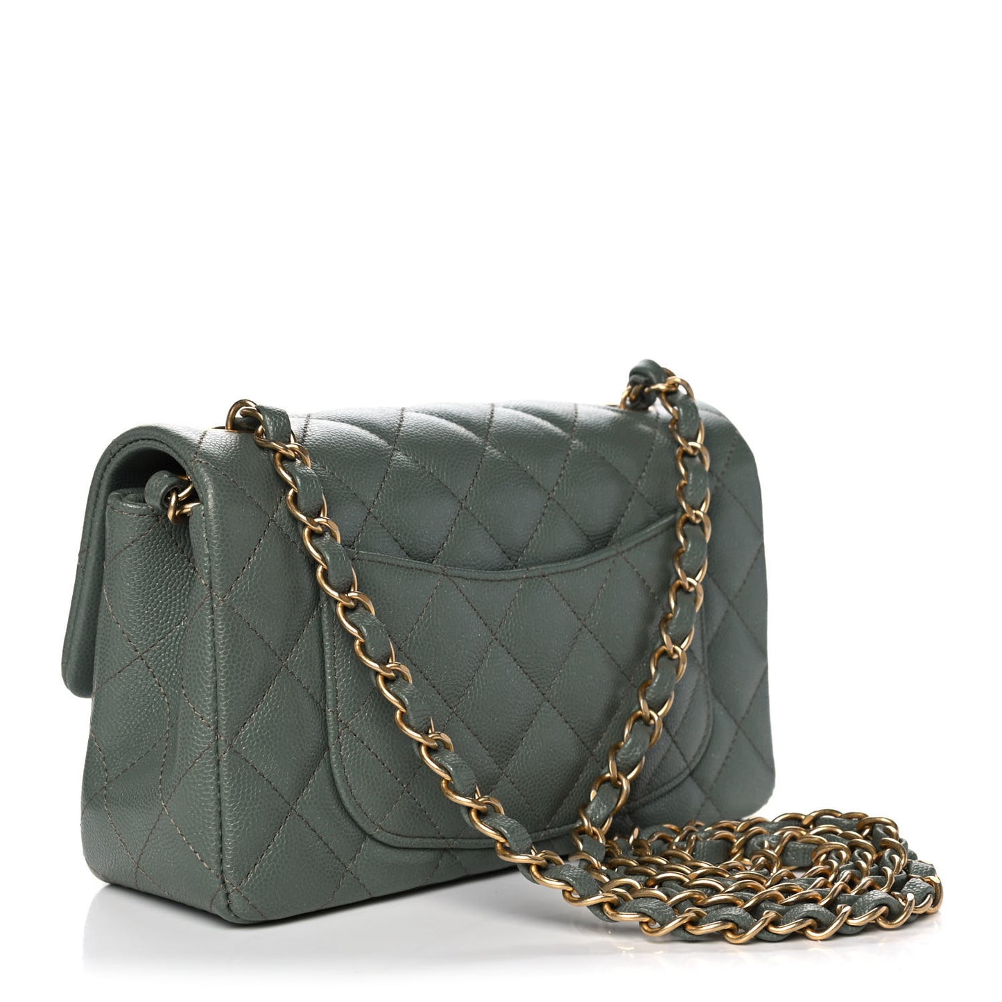 Iridescent Caviar Quilted Mini Rectangular Flap Green