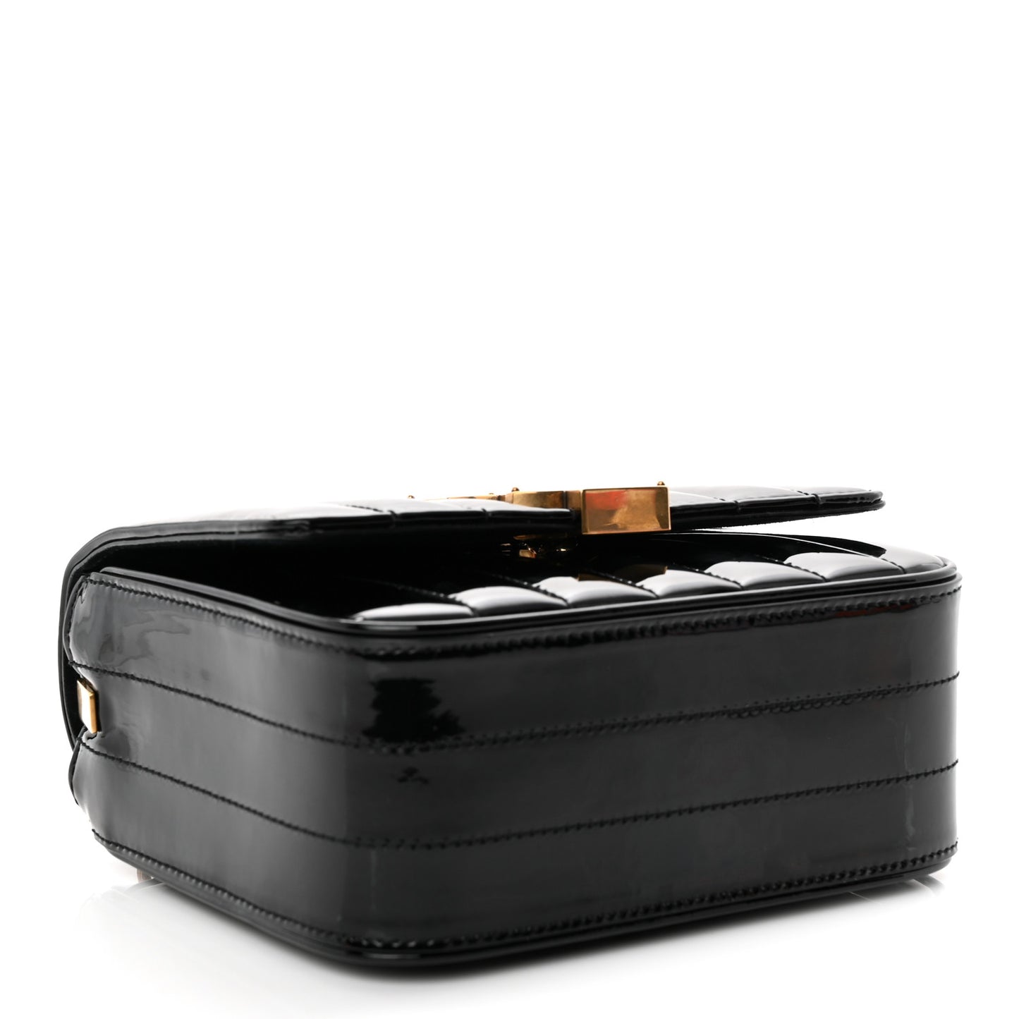 Patent Calfskin Matelasse Monogram Small Vicky Chain Bag Black