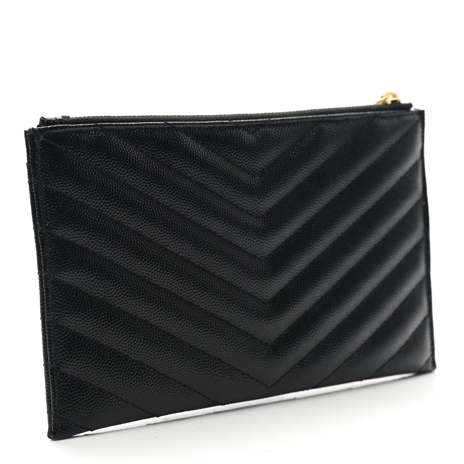 Saint Laurent Grain De Poudre Chevron Monogram Bill Pouch Black 3 of 8