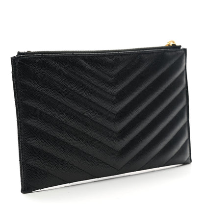 Saint Laurent Grain De Poudre Chevron Monogram Bill Pouch Black 3 of 8