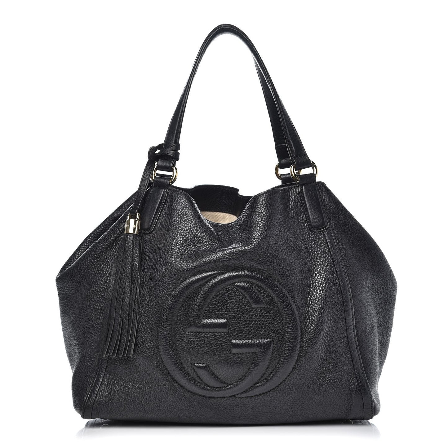 Pebbled Calfskin Medium Soho Shoulder Bag Black