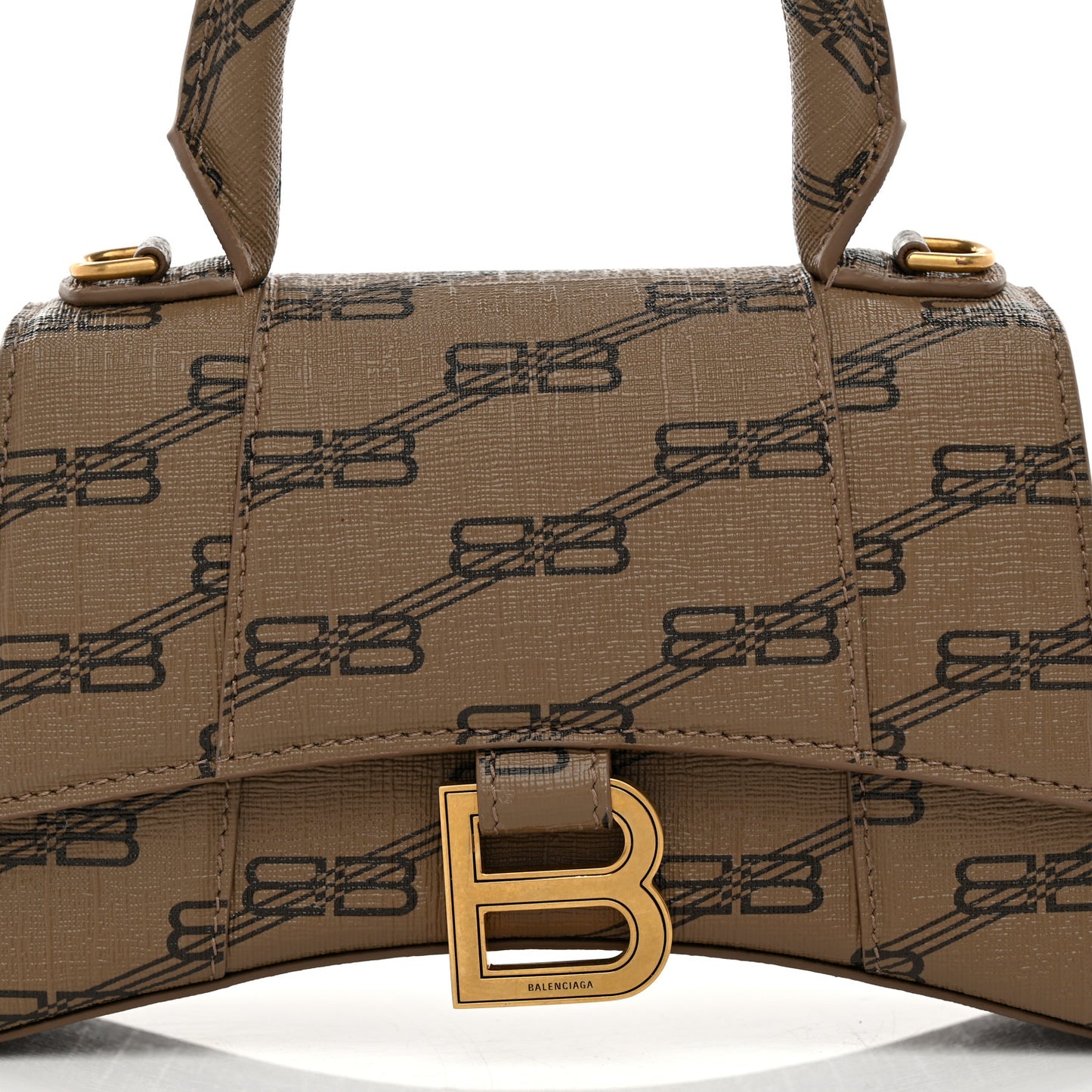 Coated Canvas BB Monogram Hourglass Top Handle Bag XS Beige Brown