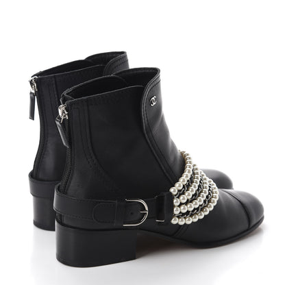 Chanel Calfskin Pearl Cap Toe Short Boots 37.5 Black 4 of 11