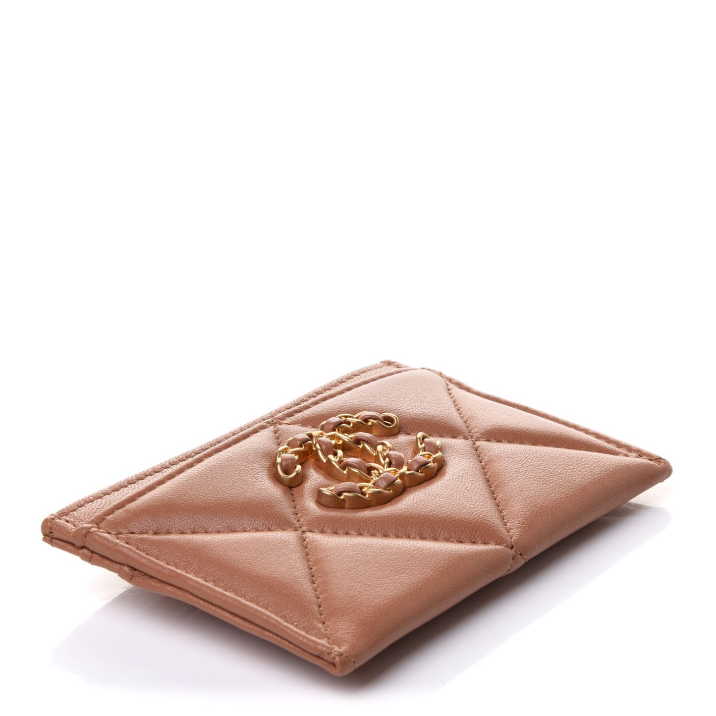 Lambskin Quilted Chanel 19 Card Holder Brown