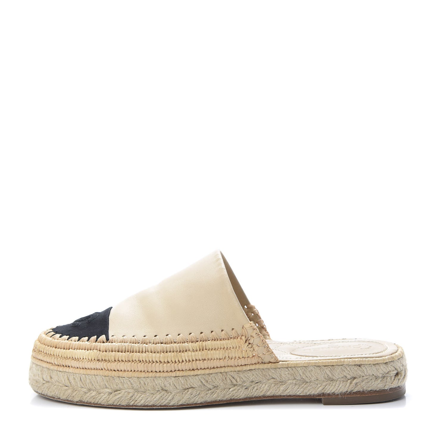 Lambskin Grosgrain CC Espadrille Mules 39 Beige Black