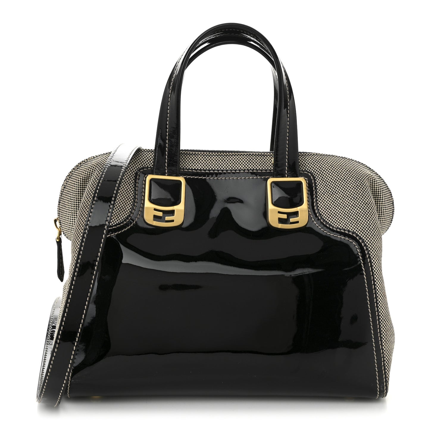 Patent Canvas Small Chameleon Tote Black