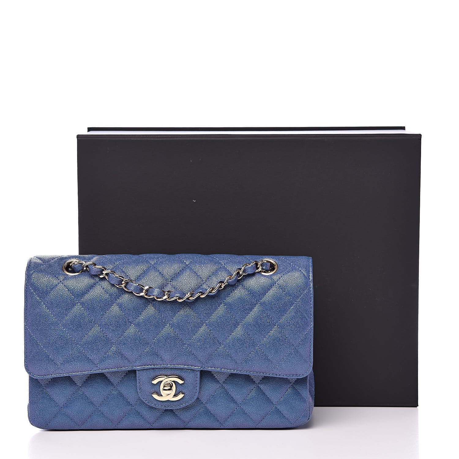Chanel Iridescent Caviar Quilted Medium Double Flap Dark Blue 12 of 12