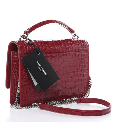 Saint Laurent Calfskin Crocodile Embossed Monogram Sunset Chain Wallet Amaretto 3 of 8